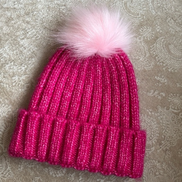 Brand New Nordstrom Hot Pink Ribbed Cuffed Knitted Beanie Hat w/ Light Pink Pom main image 12